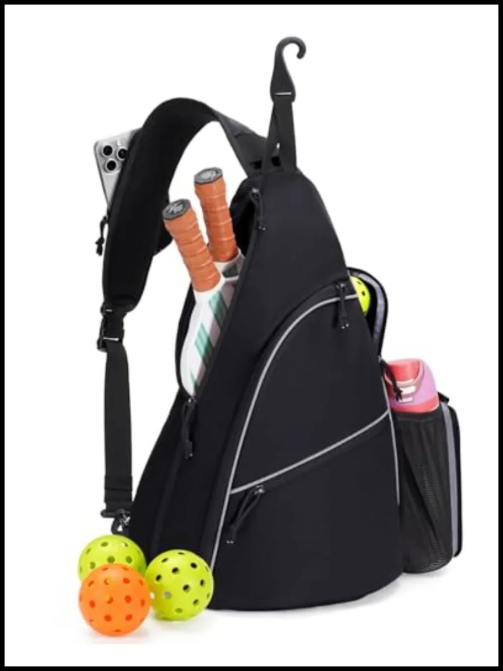 Pickleball Sling Bag with Paddle & Ball Compartments, Water-Resistant, Fence